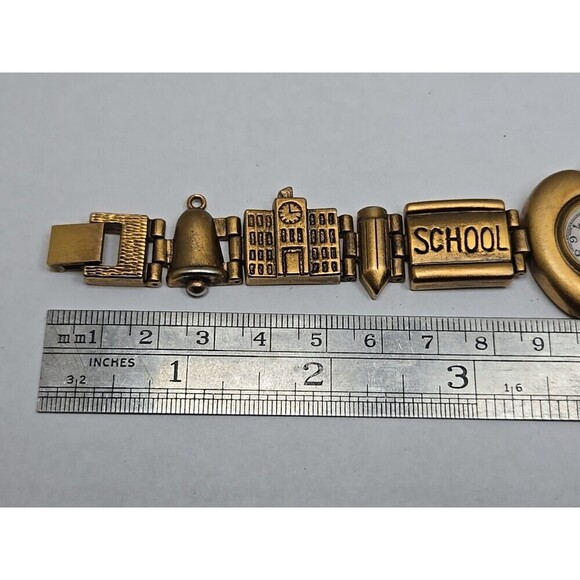 Teacher Apple Bracelet Watch Schoolhouse Charm Gold Tone Quartz New Battery Cute - Picture 9 of 10